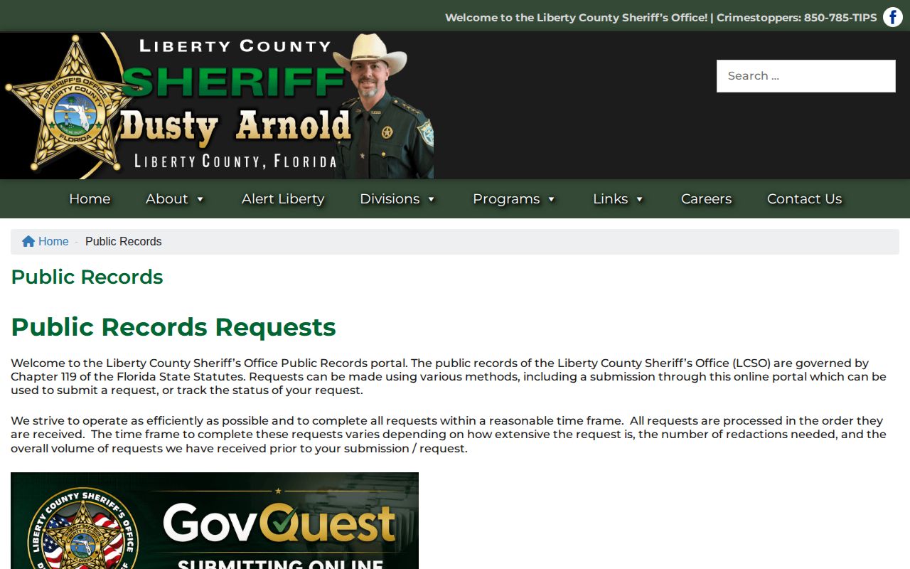 Liberty County Sheriff public records request page